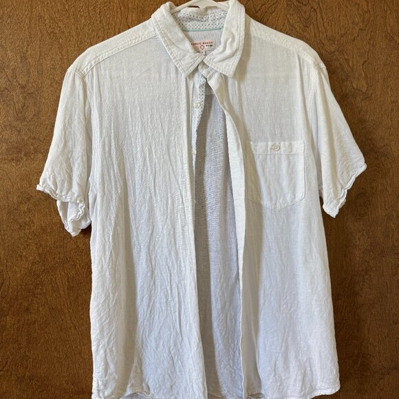 Public Beach White Linen Blend Short Sleeve Shirt with Contrasting Inner Placket - Picture 3 of 3
